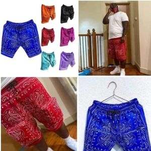 Stylish Bandana Print Men's Shorts - Blue and Red